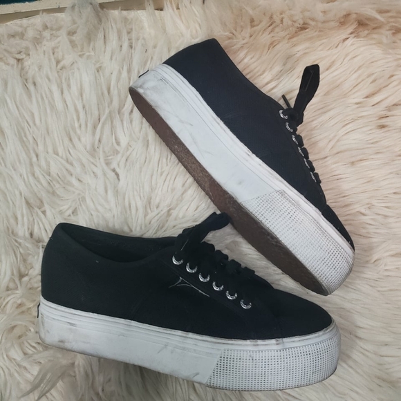 Superga women's canvas platform sneaker black size 8.5 - Picture 2 of 7